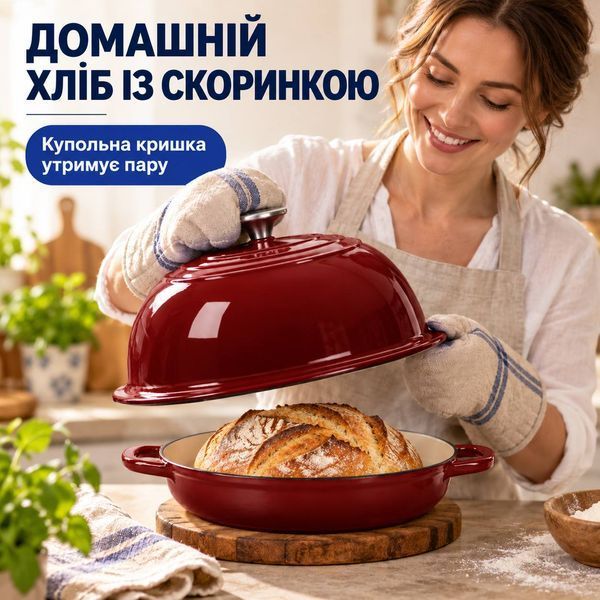Жаровня-голландская печь чугунная эмалированная 2 л, красный HP-1-22-RED фото