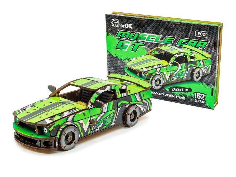 3D дерев'яний конструктор автомобіля &laquo;Muscle Car GT&raquo; зелений Puz-00640 фото