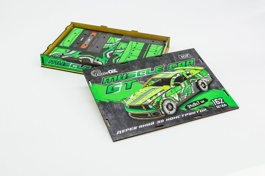 3D дерев'яний конструктор автомобіля &laquo;Muscle Car GT&raquo; зелений Puz-00640 фото