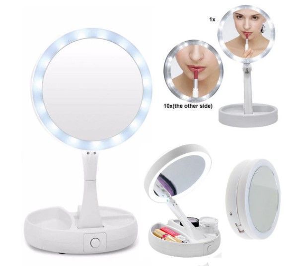 Складне косметичне дзеркало для макіяжу My Fold Away Mirror з підсвічуванням кругле mu60069 фото