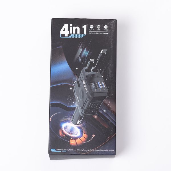 Автомобильное зарядное устройство MECHA с выдвижными кабелями и портами USB/Type-C Белый HP-A1W фото