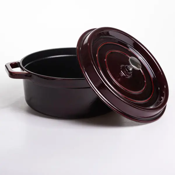 Кокотниця чавунна каструля емальована 6,5 л, бургунді  HP-FLG-12 burgundy фото