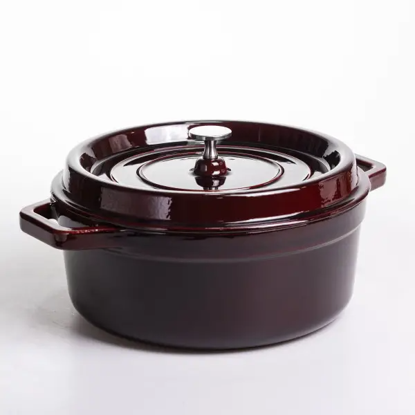 Кокотниця чавунна каструля емальована 6,5 л, бургунді  HP-FLG-12 burgundy фото