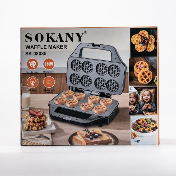 Вафельница SOKANY SK-08085 на 8 толстых вафель с антипригарным покрытием, черная SK-08085 фото