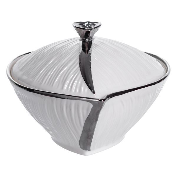 Супница 800 (мл) фарфоровая 26&times;18&times;14 (см) с крышкой Белый с серебром XL-4074AS фото
