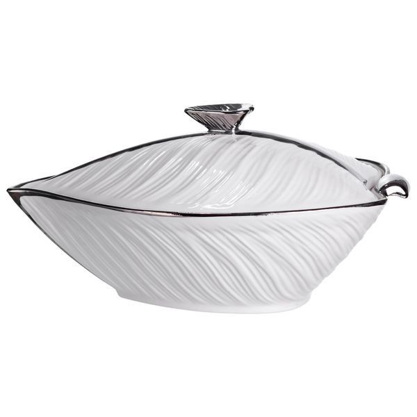 Супница 800 (мл) фарфоровая 26&times;18&times;14 (см) с крышкой Белый с серебром XL-4074AS фото