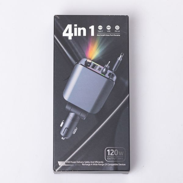 Автомобільний зарядний пристрій LED-проекція, зі швидкою зарядкою та висувним кабелем Type-C HP-E1 фото