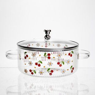 Кастрюля из боросиликатного стекла 2.4 л Cherry с металлическим медвежонком на крышке HP-GP-27 фото