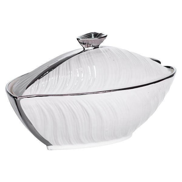 Супница 800 (мл) фарфоровая 32&times;21&times;16 (см) с крышкой Белый с серебром XL-4054AS фото