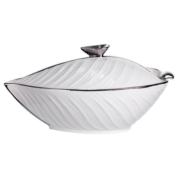 Супница 800 (мл) фарфоровая 32&times;21&times;16 (см) с крышкой Белый с серебром XL-4054AS фото