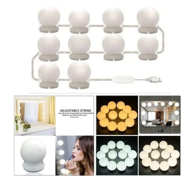 Набір лампочок гримерного дзеркала для макіяжу та зйомок Mirror lights-meet different 10 LED лампочок 5098525 фото