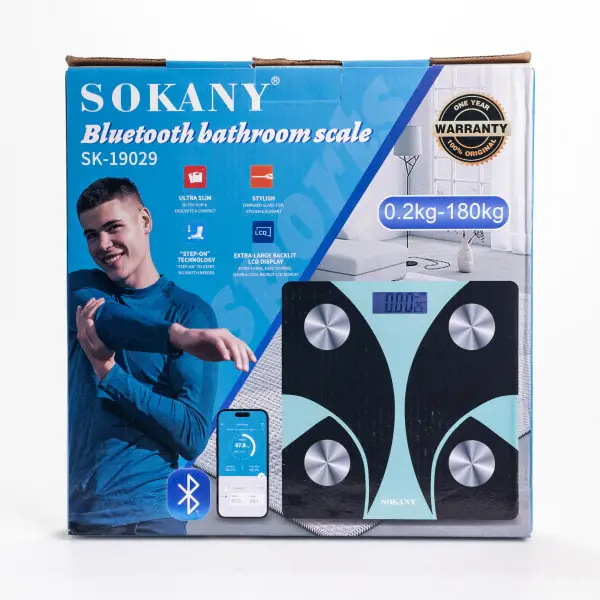 Фітнес-ваги Sokany SK-19029B з підтримкою Bluetooth із загартованого скла, бірюзовий SK-19029GR фото