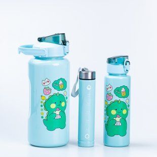 Бутылка для воды набор 3 в 1 Дракоша фляга для напитков 500мл 900мл 2л с дозатором Мятный HPZSB120013M фото