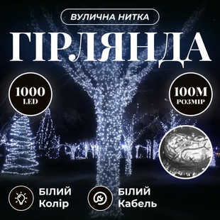 Гірлянда Різдвяна фея вулична 100 м 1000 LED білий провід Білий CF1000L100MWW фото