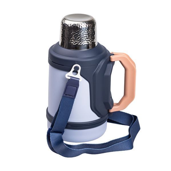 Термос Vacuum Cup 1.5 литра с ремешком и складной ручкой теино-синий HP-14-21BL фото