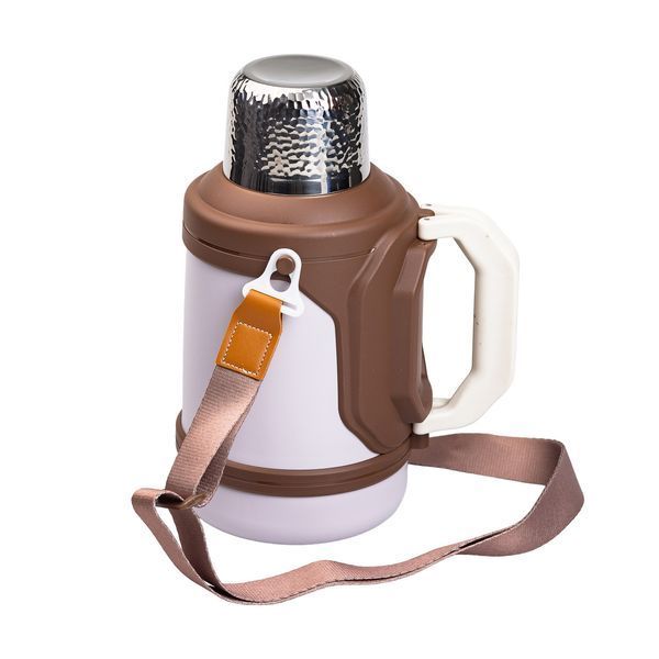 Термос Vacuum Cup 1.5 литра с ремешком и складной ручкой коричневый HP-14-21V фото