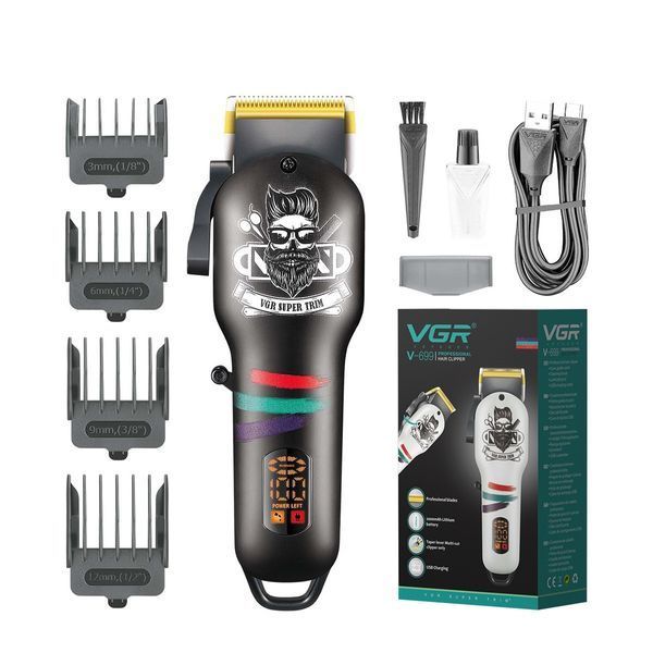 Тример для бороди та волосся акумуляторний LED дисплей 4 насадки USB зарядка VGR HP-V-699B фото