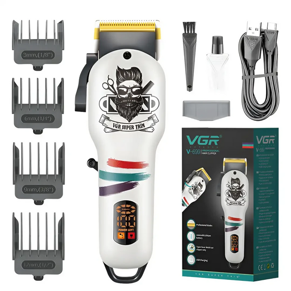 Тример для бороди та волосся акумуляторний LED дисплей 4 насадки USB зарядка VGR HP-V-699B фото