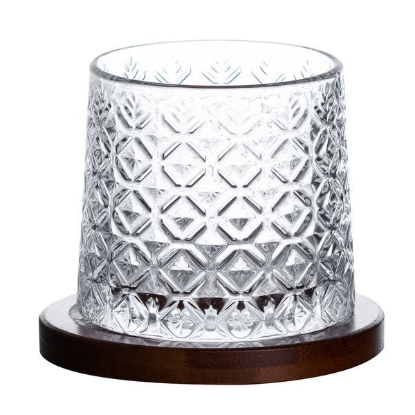 Склянка обертова дзига 300 (мл) для віскі з бамбуковою підставкою, vertical strip HP1601 фото