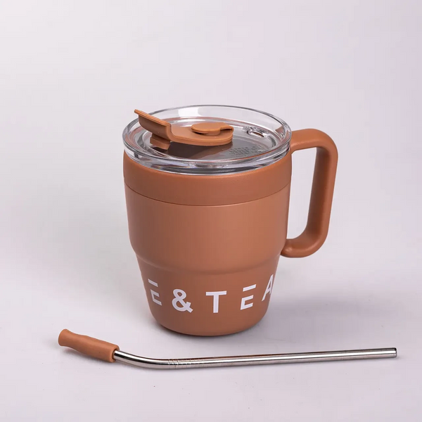 Термокружка Coffee & Tea с трубочкой коричневая HP-14-23BR фото
