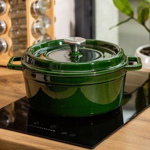 Кастрюля чугунная эмалированная 3.5 л с крышкой &Oslash;24 см Зеленая HP-1-1 фото