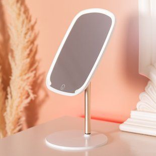 Настольное зеркало с подсветкой 23х18&nbsp;см для макияжа на ножке Белое HP-10-6AW фото