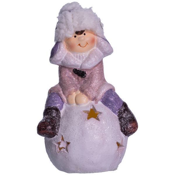 Новогодняя фигурка с подсветкой Девочка на снежном шаре из фарфора 8&times;7&times;16 (см) новогодний декор для дома, квартиры на подарок CR-5-8 фото