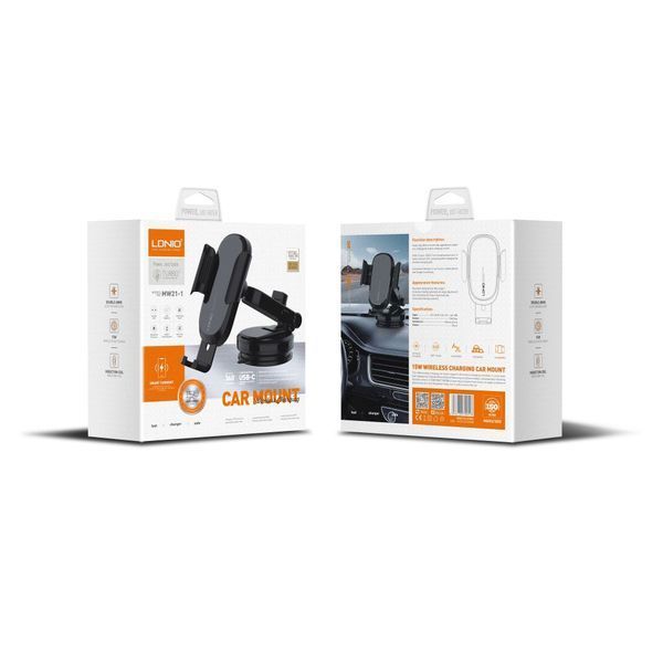 Автомобільний зарядний пристрій - автотримач LDNIO MW21-1 Wireless 15W Чорний ЦУ-00038340 фото