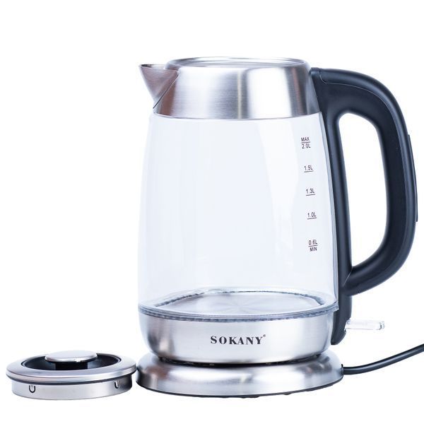 Електрочайник скляний Sokany SK-SH-1069 дисковий 2 л, сталь SKSH1069 фото