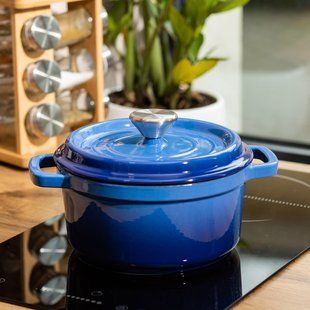 Кастрюля чугунная эмалированная 2 л с крышкой &Oslash;20 см Синяя HP-1-2BL фото