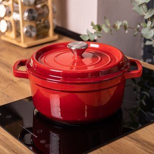 Кастрюля чугунная эмалированная 3 л с крышкой &Oslash;24 см Красная HP-1-3R фото
