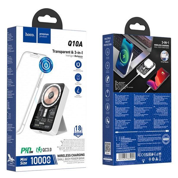 Повербанк Hoco Q10A PD20W Wireless Fast Charging 10000mAh Білий ЦУ-00042305 фото