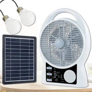 Вентилятор портативный Solar с USB, Bluetooth, MP3, FM-радио / Аккумуляторный вентилятор с LED подсветкой, 2 скорости, 6Вт 5500 мАч M17199 фото