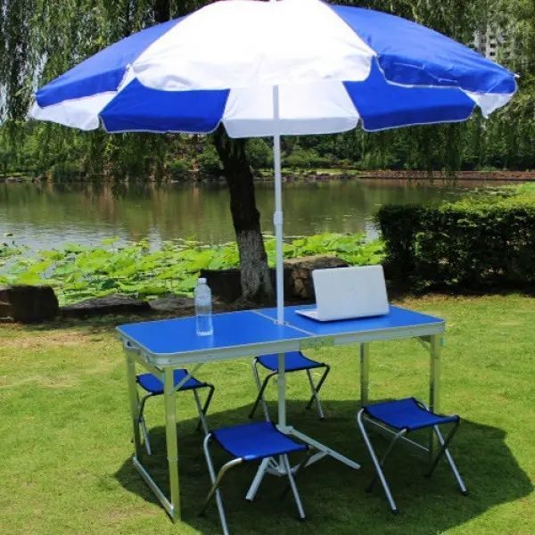 Стіл для пікніка, риболовлі складаний + 4 стільці, Синій міцний 540BIGTABLEBLUE фото
