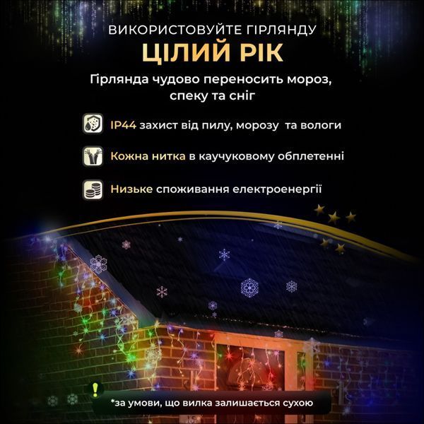 Уличная гирлянда бахрома 12 (м) 200 led светодиодов наружная мультиколор белый провод 12MWML фото