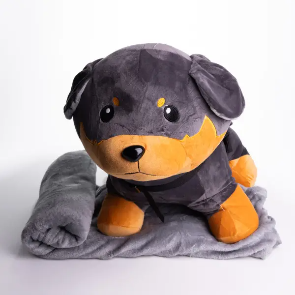 Игрушка-подушка Пес Патрон с пледом 110x140 см серый с коричневым 509-6GB фото