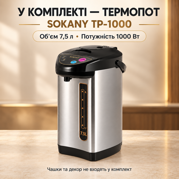 Термопот 7.5 літра Sokany 1000 Вт чайник термос термочайник електротермос TP-1000 фото