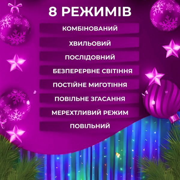 Светодиодная 3x2м гирлянда-штора Роса 200 LED, мультиколор 173301ML фото