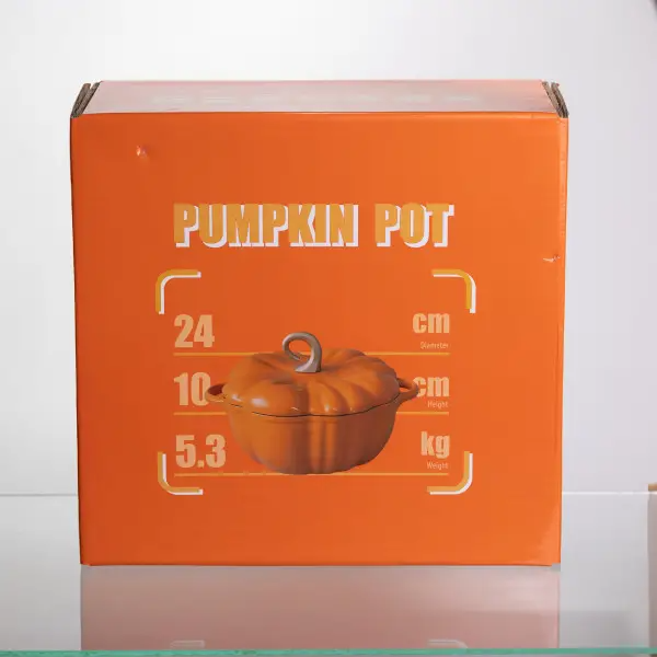 Кастрюля чугунная эмалированная Iron Pumpkin 3,5 л, кокотница жаровня оранжевый HP-FLG-19 ORANGE фото