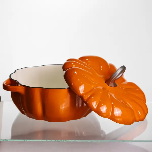 Кастрюля чугунная эмалированная Iron Pumpkin 3,5 л, кокотница жаровня оранжевый HP-FLG-19 ORANGE фото